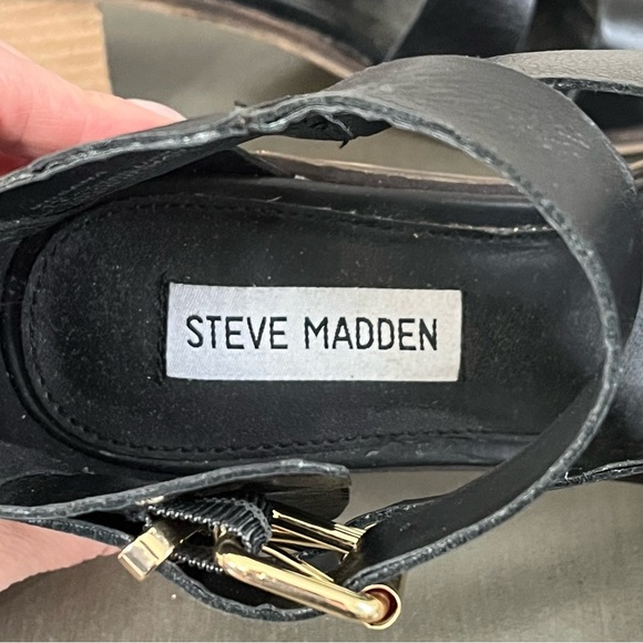 Steve Madden Womens Size 8 Rosana Black Leather Gladiator Sandals Stacked Heel - Picture 5 of 8